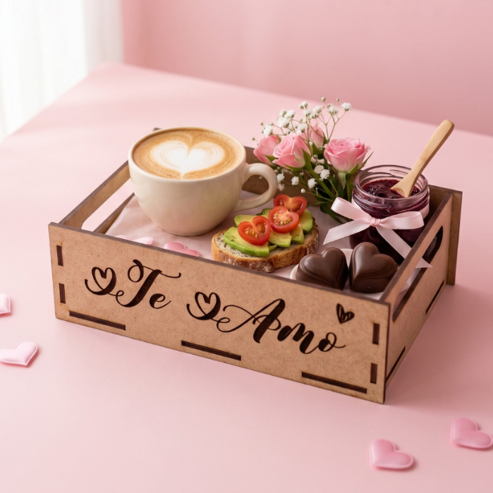 Kit 20 Bandejas MDF Dia dos Namorados 10×15 Impressão UV Cesta Café Manhã Presente C/ Cola