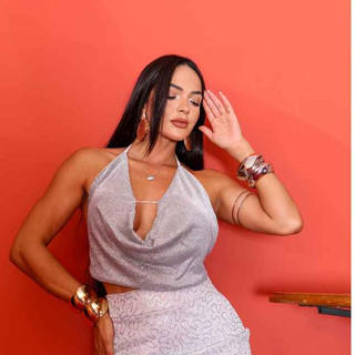 Cropped femenino lurex brilho fente unica para amarraçao con bojo gola boba V