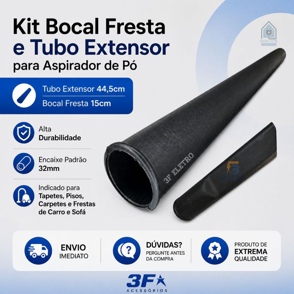 Tubo Extensor 44cm + Bocal de Canto Fresta 15cm Aspirador de Pó Black e Decker AP1000 AP2000 AP3000 AP4000