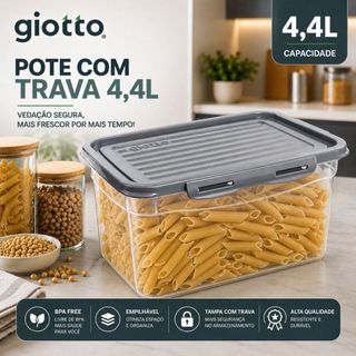 Pote Com Tampa e Trava 4,4L Cinza Armazenamento de alimentos cozinha frezeer micro ondas …