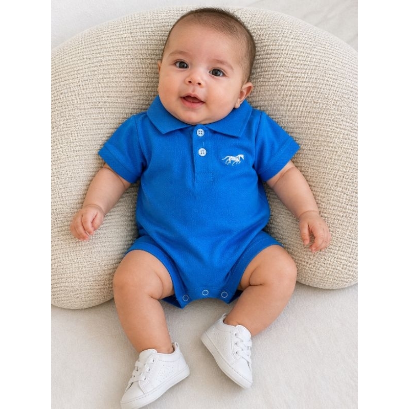 🏆 Kit 2 Rompers Bebê Gola Polo Piquet com Bordado – Elegante, Confortável e Mais Vendido | 0 a 12 Meses
