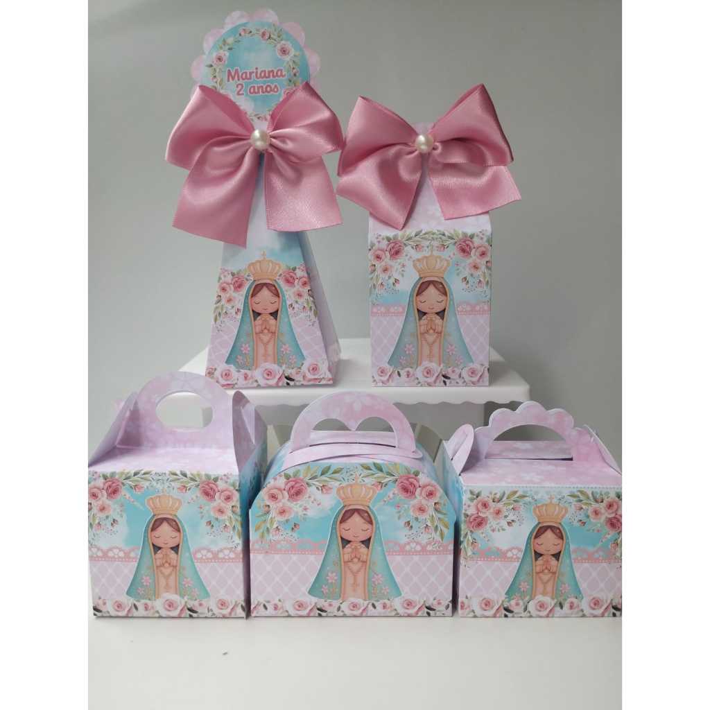 Kit Caixinhas Nossa Senhora Aparecida Rosa Personalizado Lembrancinha de aniversário