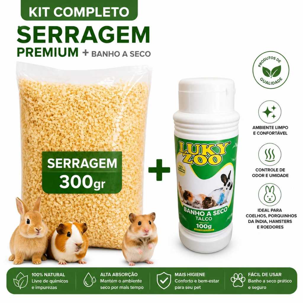 Talco banho a seco para Coelhos, Hamster e Aves Calopsita  + SERRAGEM 350GR PROMOÇÃO ENVIO IMEDIATO