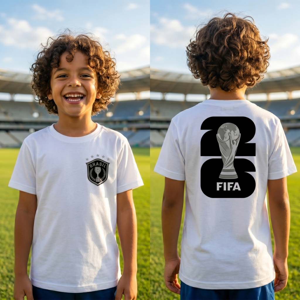 Camiseta Infantil Troféu Brasil Copa Do Mundo Futebol Unissex Camisa 100% Algodão Blusa Estampada