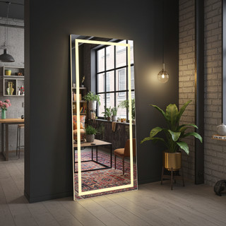 Espelho Camarim Profissional 120x70 cm Retangular Jateado com LED 3 Cores Branco Quente e Fria