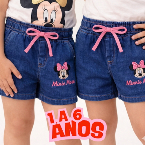 Shorts Feminino Infantil Short verão Short Jeans Infantil Laço Personagem
