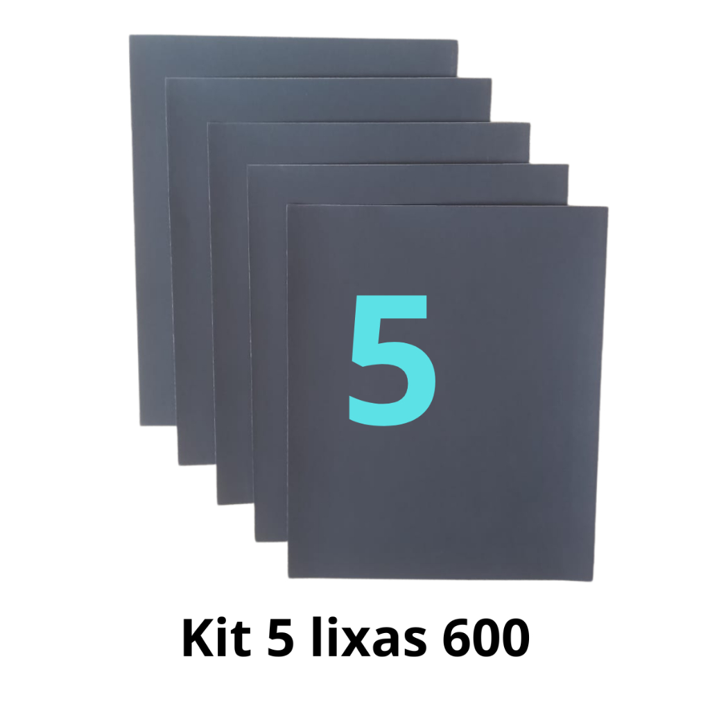 Lixa 600 D'água Grão kit 5 Folhas Polimento Lixadeira Acabamento Preparo Riscos Papel Plásticos Gr