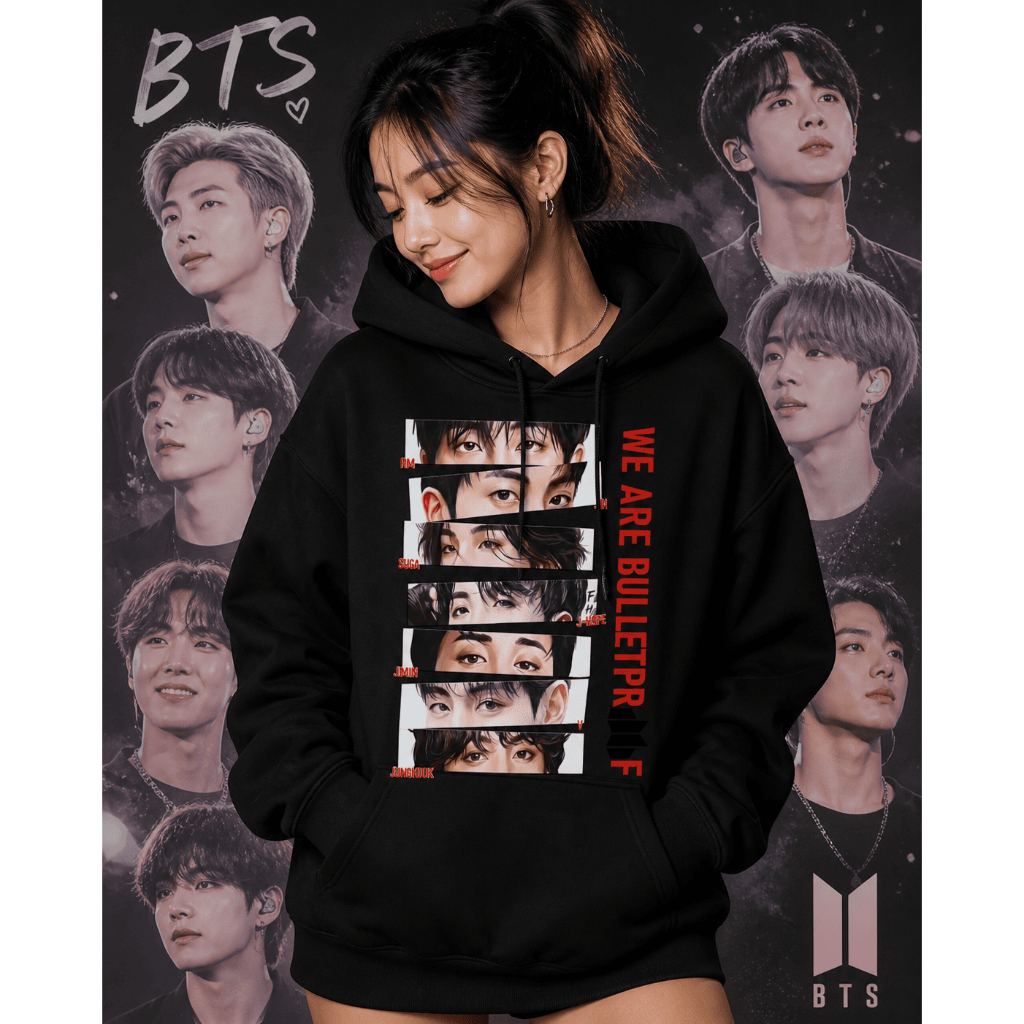 Blusa de Frio Moletom Canguru com Capuz Integrantes do Grupo de Kpop BTS Unissex