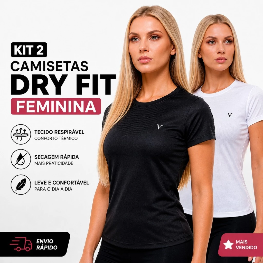 Kit 2 Camiseta Dry Fit Feminina Original Respirável Confortável Ideal Para Treinos Academia