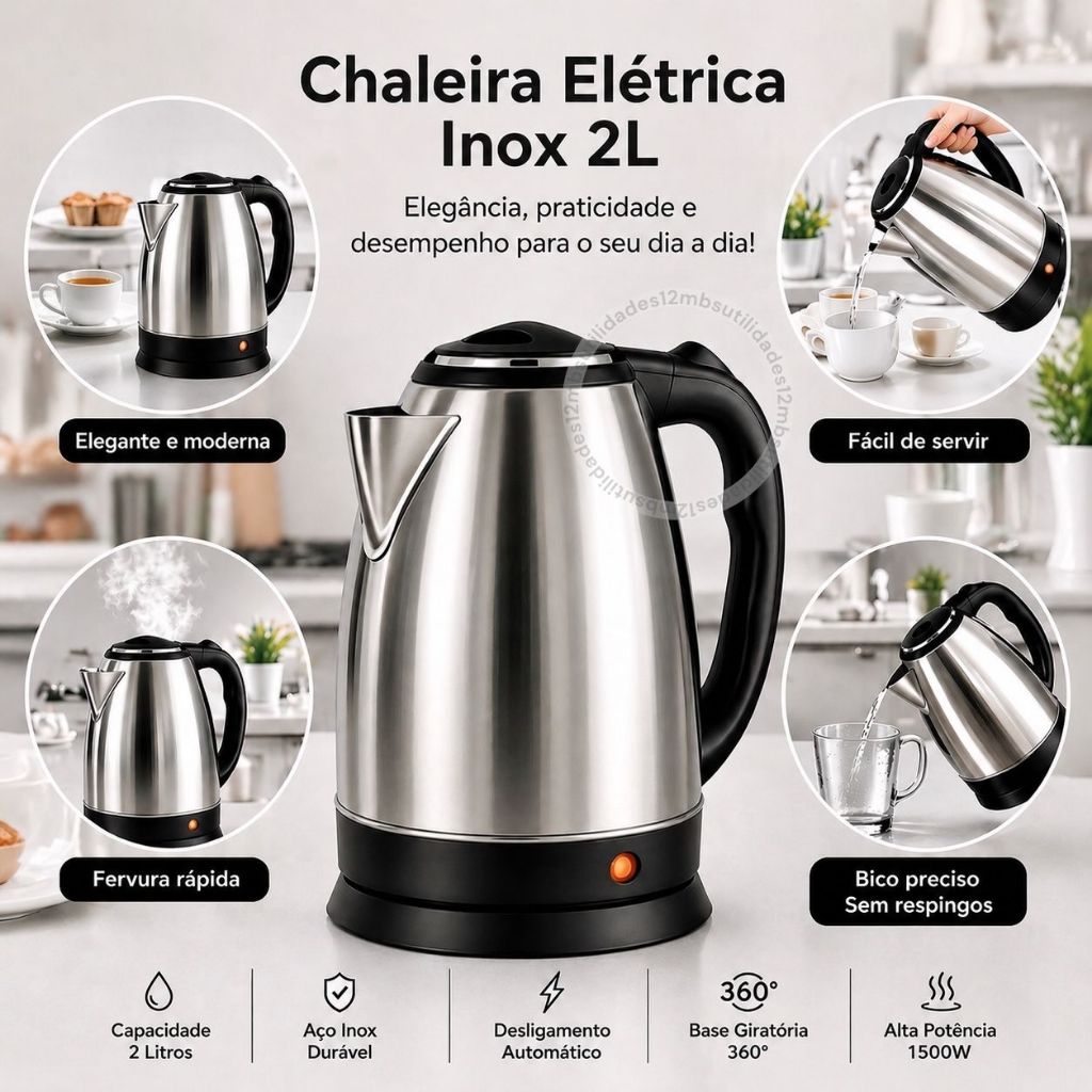 Chaleira Elétrica Inox 2 Litros Bivolt 110 v 220 v  para Café Chá Aquecimento  Rápido  Cafeteira Chá