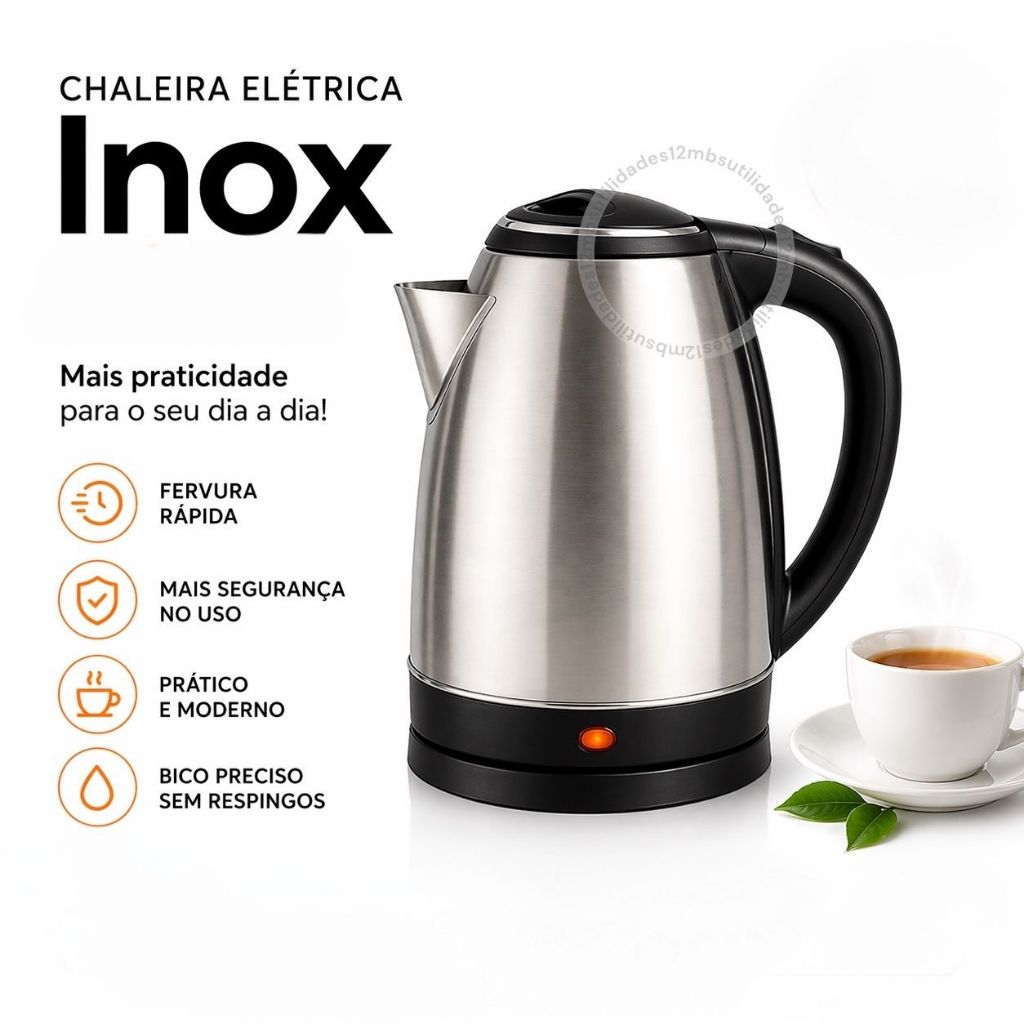 Imagem Chaleira Elétrica Inox 2,0 Litros com Desligamento Automático Rápida  Segura Chá Cafeteira 110v 220v