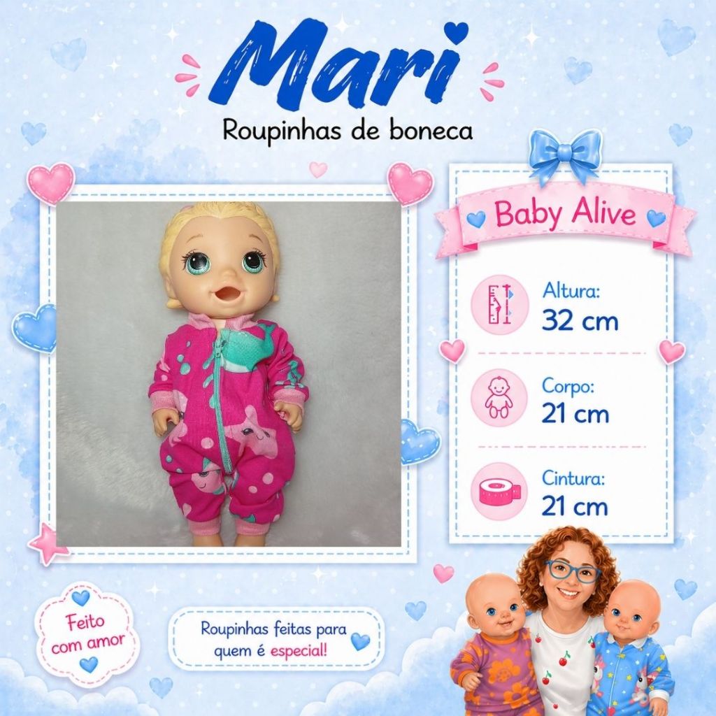MACACÃO PIJAMA PARA BONECA BABY ALIVE DE 32CM / ROUPINHA / ROUPA DE BONECA