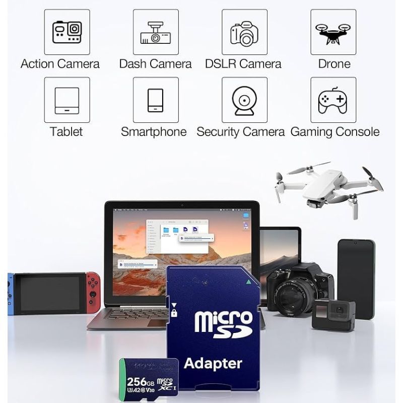 Cartão Micro SD Ultra Classe 10 256GB c/Adaptador p/Celular,Câmera e Segurança