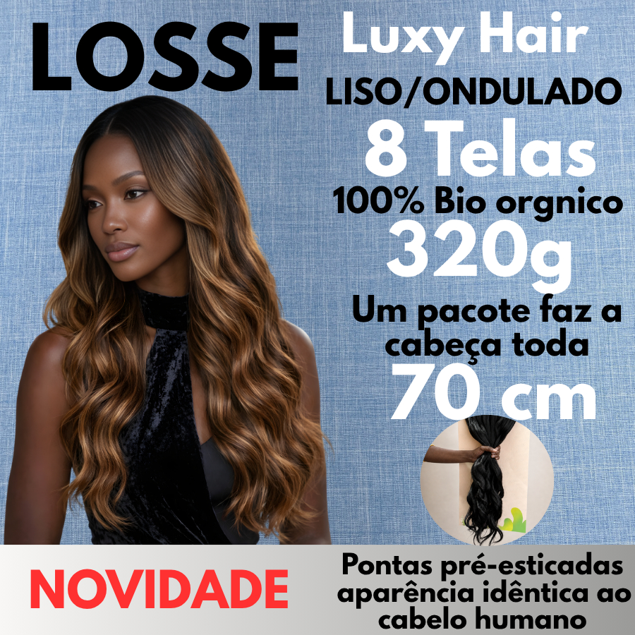 Cabelo ondulado 70 cm  -Bio Orgânico - Orgânico Premium - LOSSE - 8 Peças 320g - Luxy Hair
