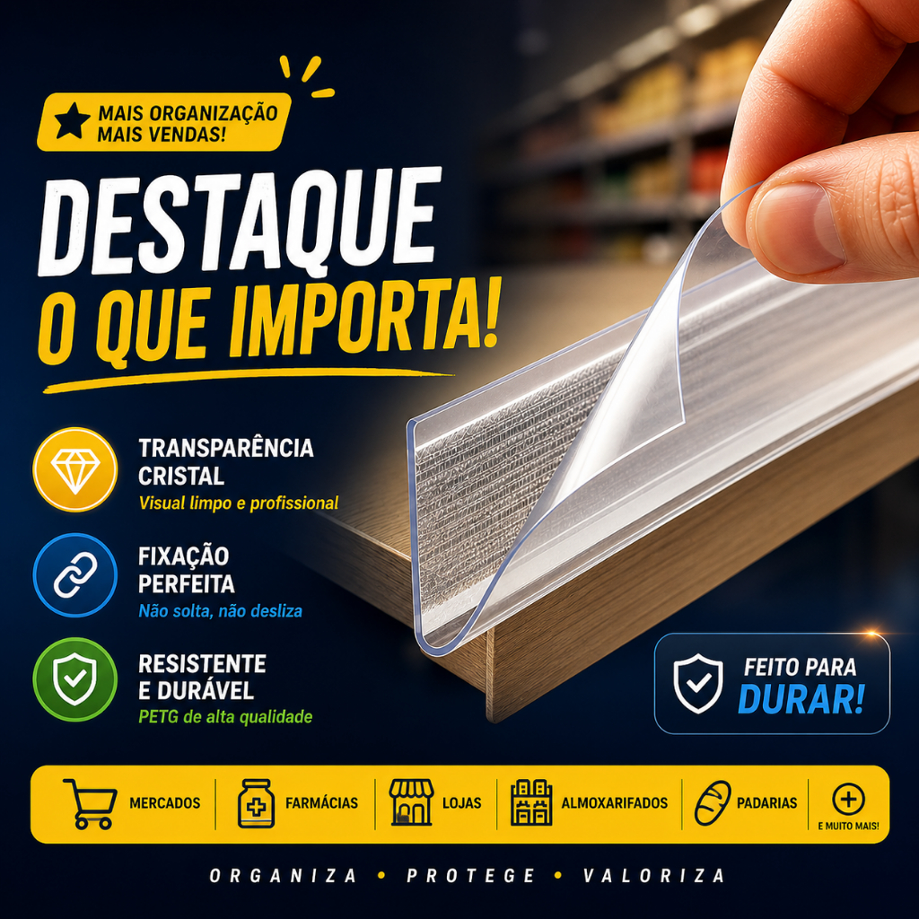 Kit Regua Cantoneira Porta Etiqueta Preço Prateleira Gondola Loja Mercado
