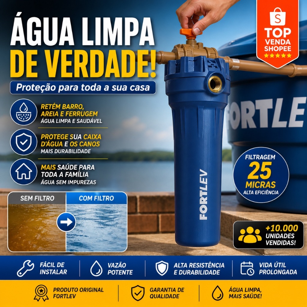 Filtro Para Caixa D'água 9.3/4 Fortlev 25 Micras Remove Barro Areia Ferrugem