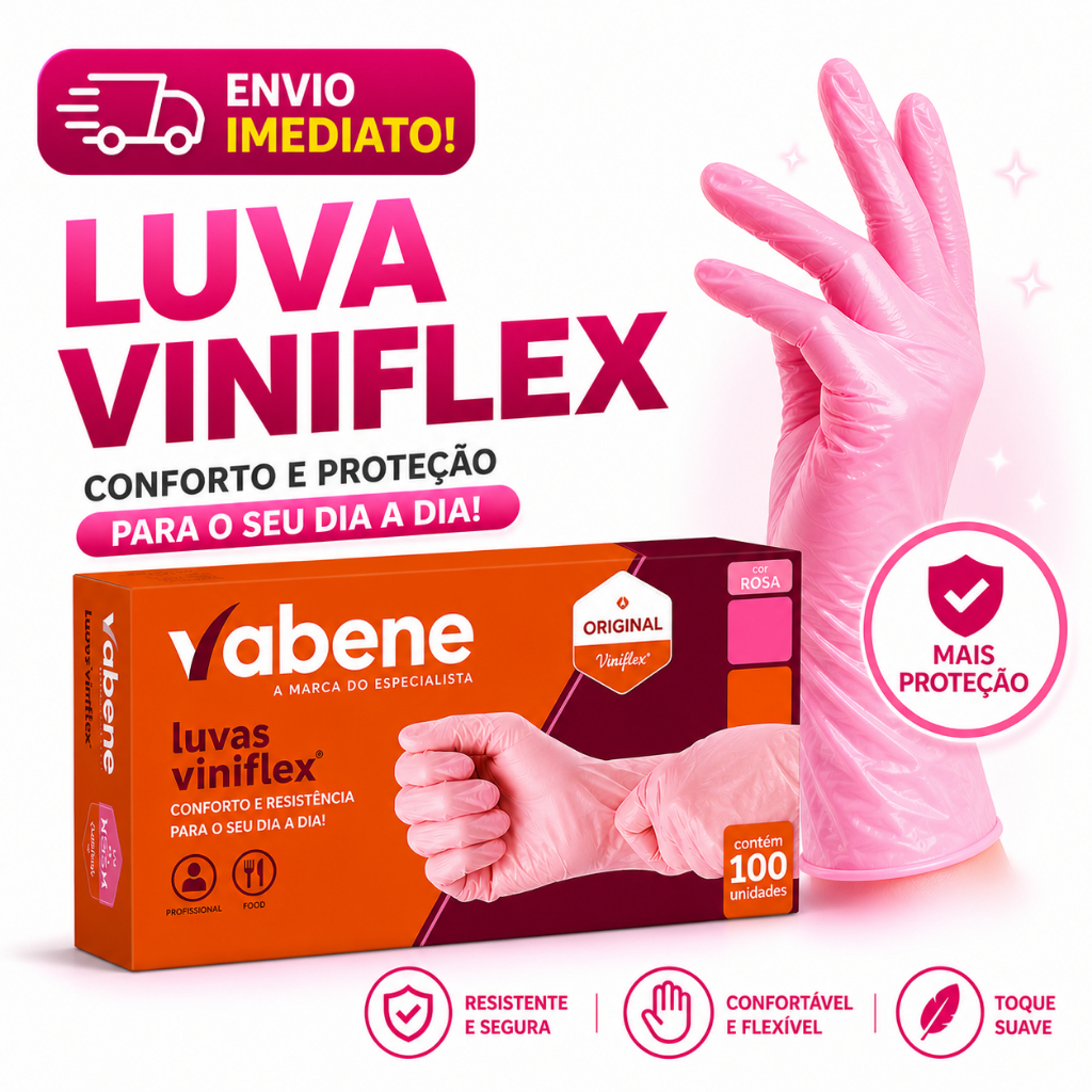 Luva Rosa Sem Pó Newflex TPE 100 Unidades | Alta Resistência Cuidado Limpeza Alimentos