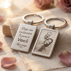 Chaveiro Personalizado a laser com Foto e Frase - Aço - Presente com Sentimento e Afeto