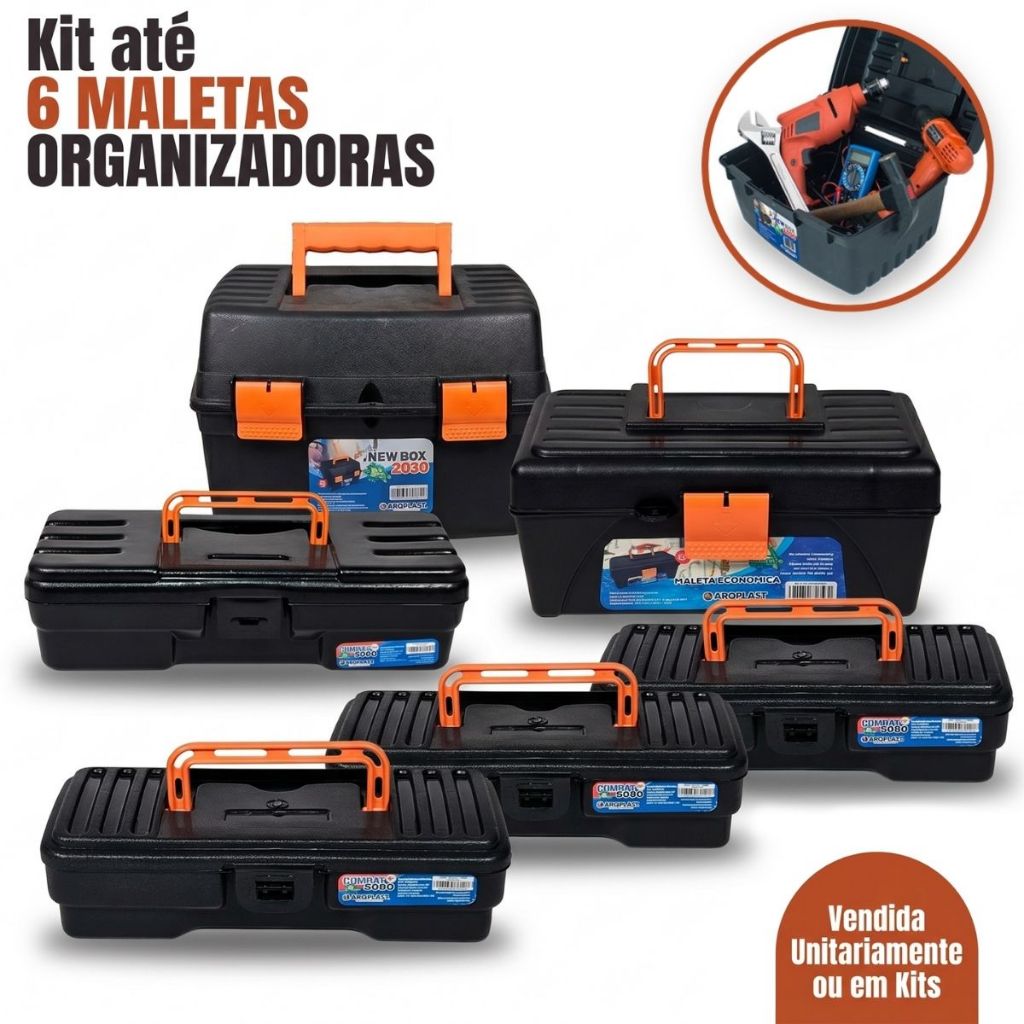 Kit até 6 Maletas Ferramentas Caixas Reforçadas Pequena Grande Caixa Mecânico Reforçada