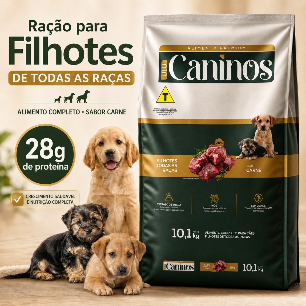 Ração Cachorro Filhote Todas As Raças 10,1kg Sabor Carne 28g Proteína