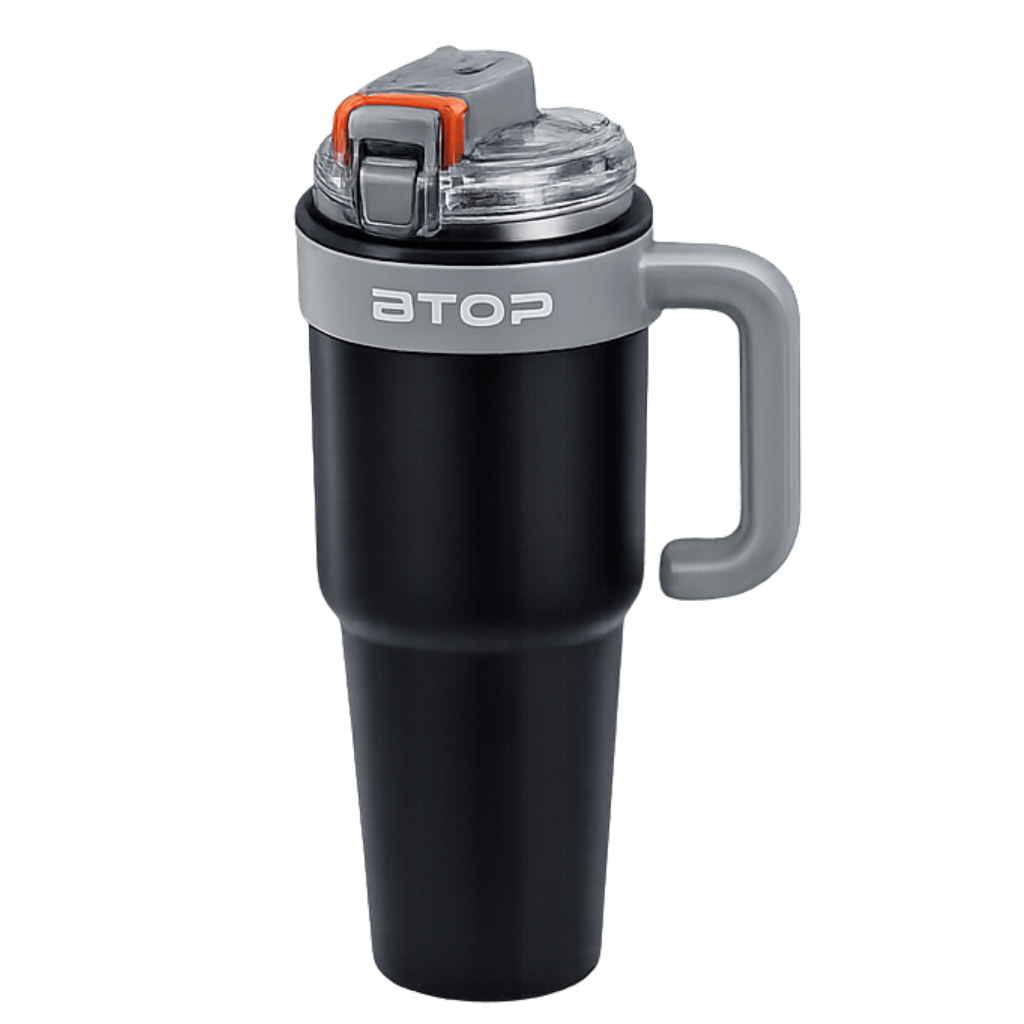 Copo Térmico 1200ml Inox com Alça e Canudo Tampa 2em1 Trava Antivazamento Boca Larga Porta-Copos