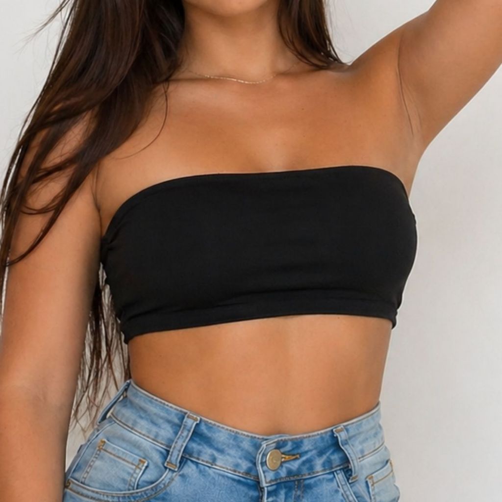 Top Cropped Básico Feminino Tomara que Caia Suplex Confortável Verão Ajustado Forrado Sem Bojo