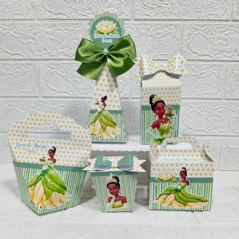Kit Caixinhas Personalizadas A Princesa e o Sapo Tiana  Lembrancinha Papelaria Pegue e Monte