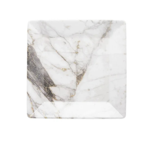 Prato Sobremesa Marmorizado Quadrado Elegância de Mármore para Decoração e Servir com Estilo