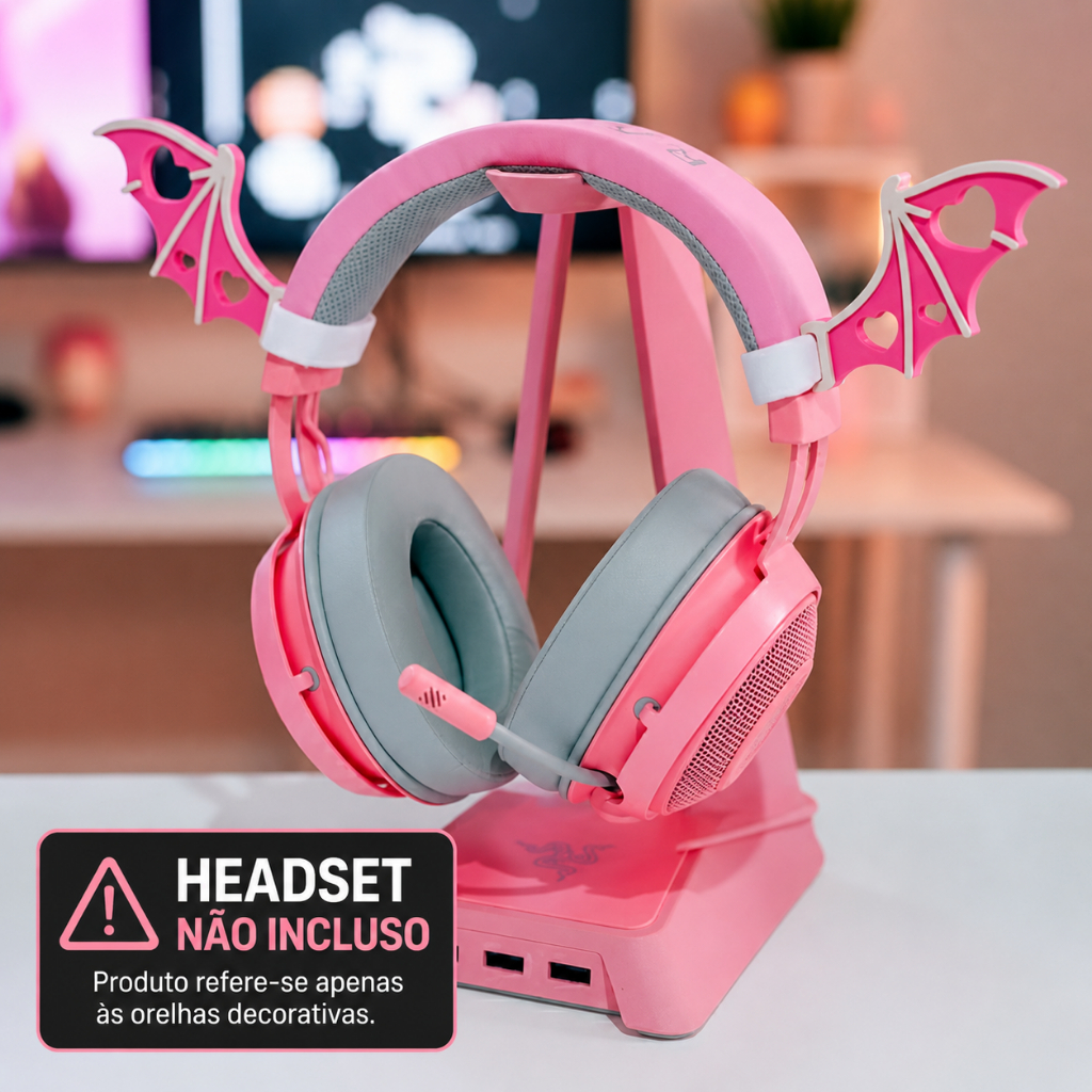 Kit 4 Asa Cute Bat Headset Fone de Ouvido | Acessório Decorativo | Encaixe Universal | Impressão 3D