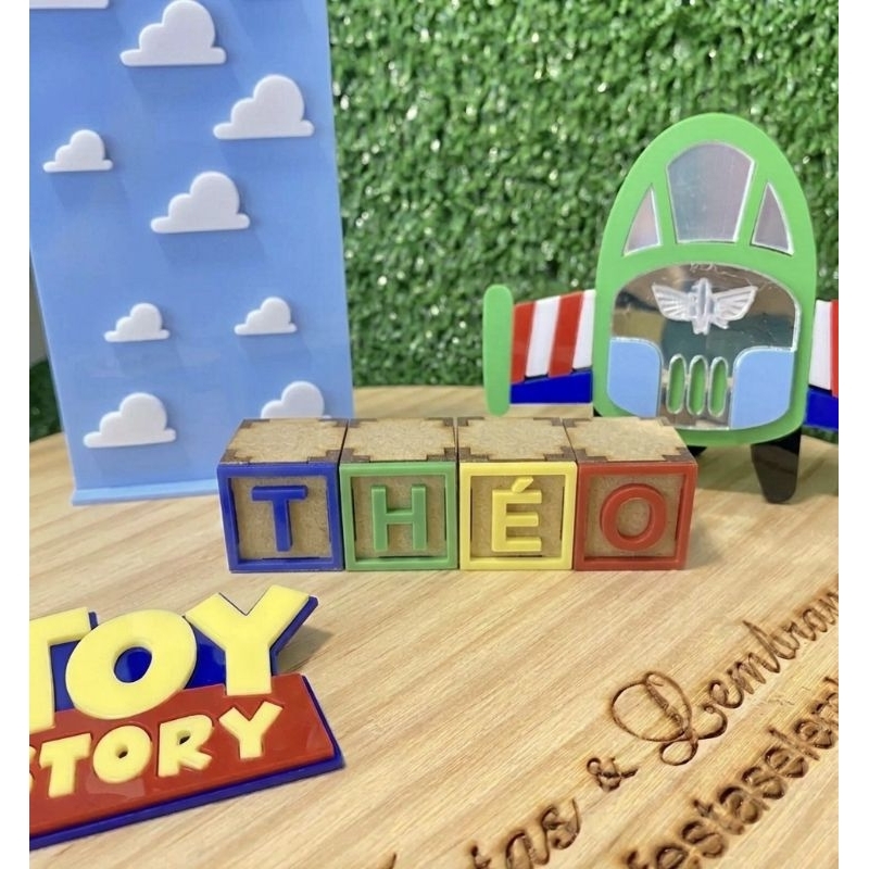 Cubo Toy Story Personalizado MDF + Acrílico Colorido 3cm ou 5cm Lembrancinha Festa Infantil Decoração Nome Personalizado
