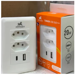 Tomada Parede Com 2 Usb E 1 TYPE -C CarregadoR TURBO 20W CP*102EX-5612/5613