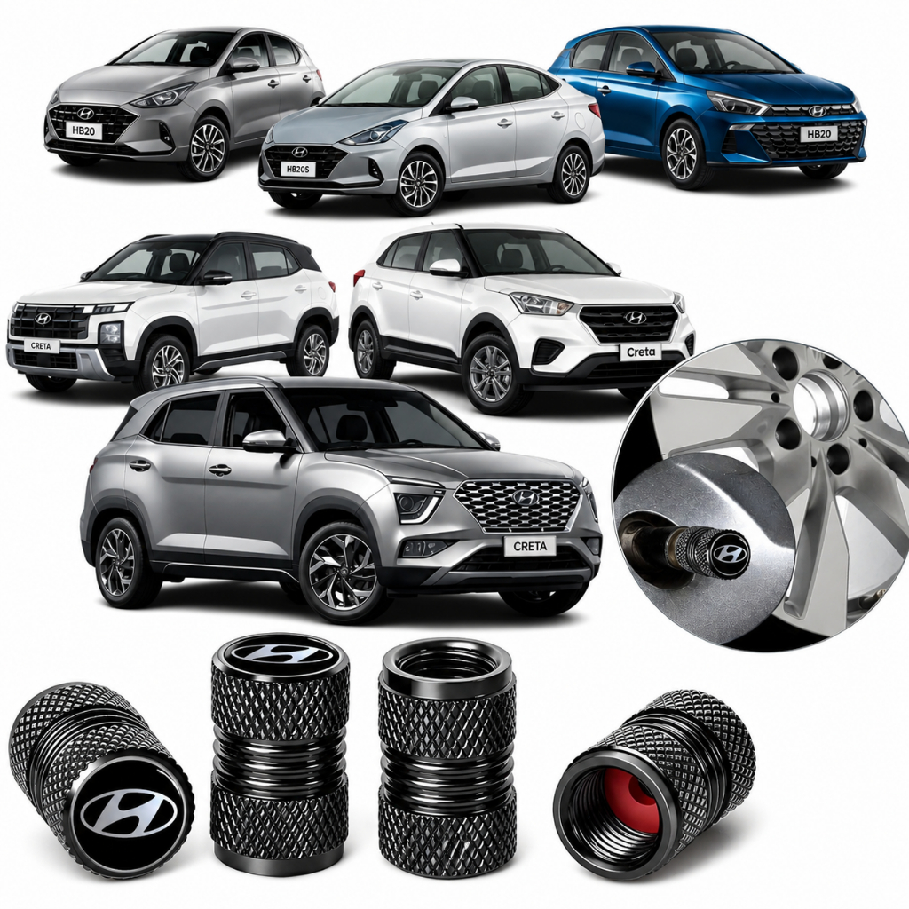 Kit 4 Tampas Bico de Pneu Universal Para Veiculos Hyundai Creta, Hb20, Hb20s, Hb20x, Ix35 New Tucson