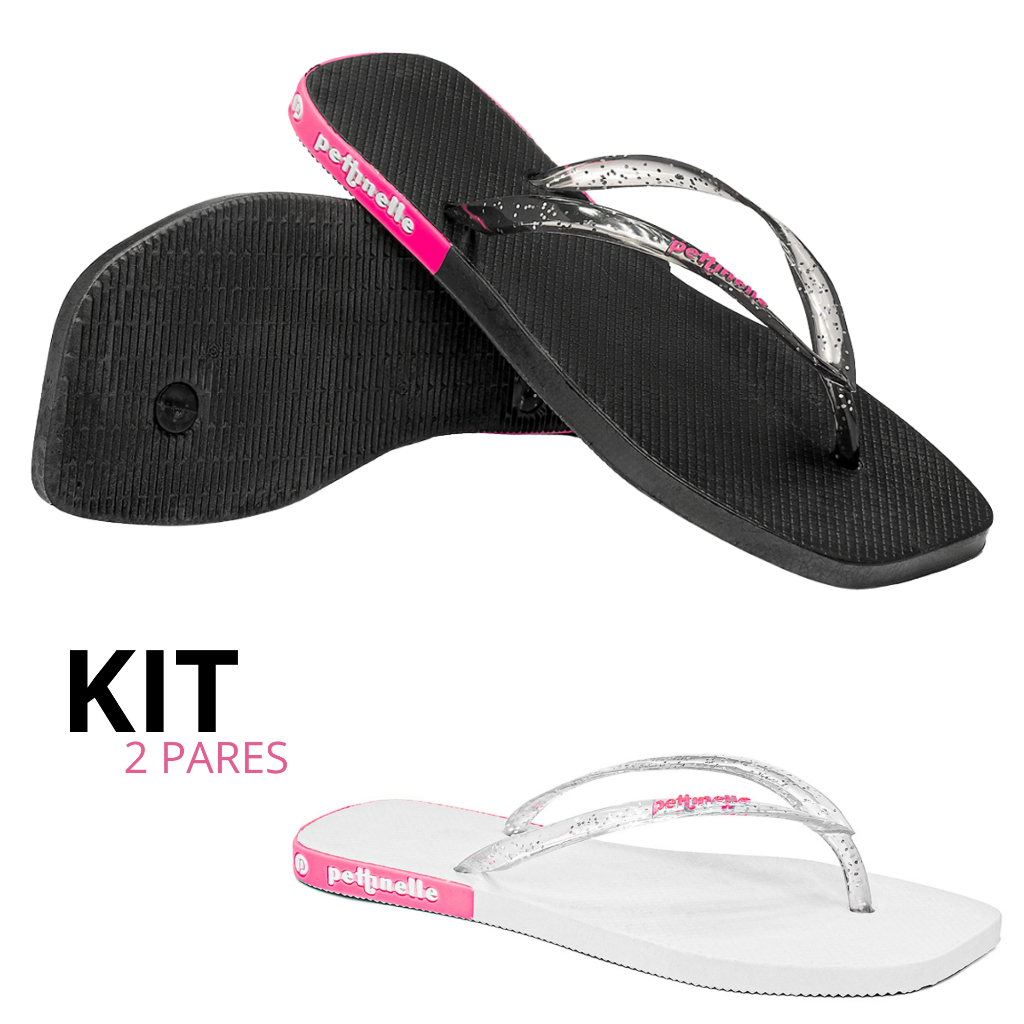 Kit Chinelo Feminino Traserinha Casual Branco Preto Confortável