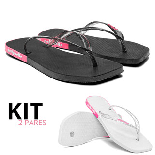 Chinelo Feminino Traserinha Casual Branco Preto Confortável