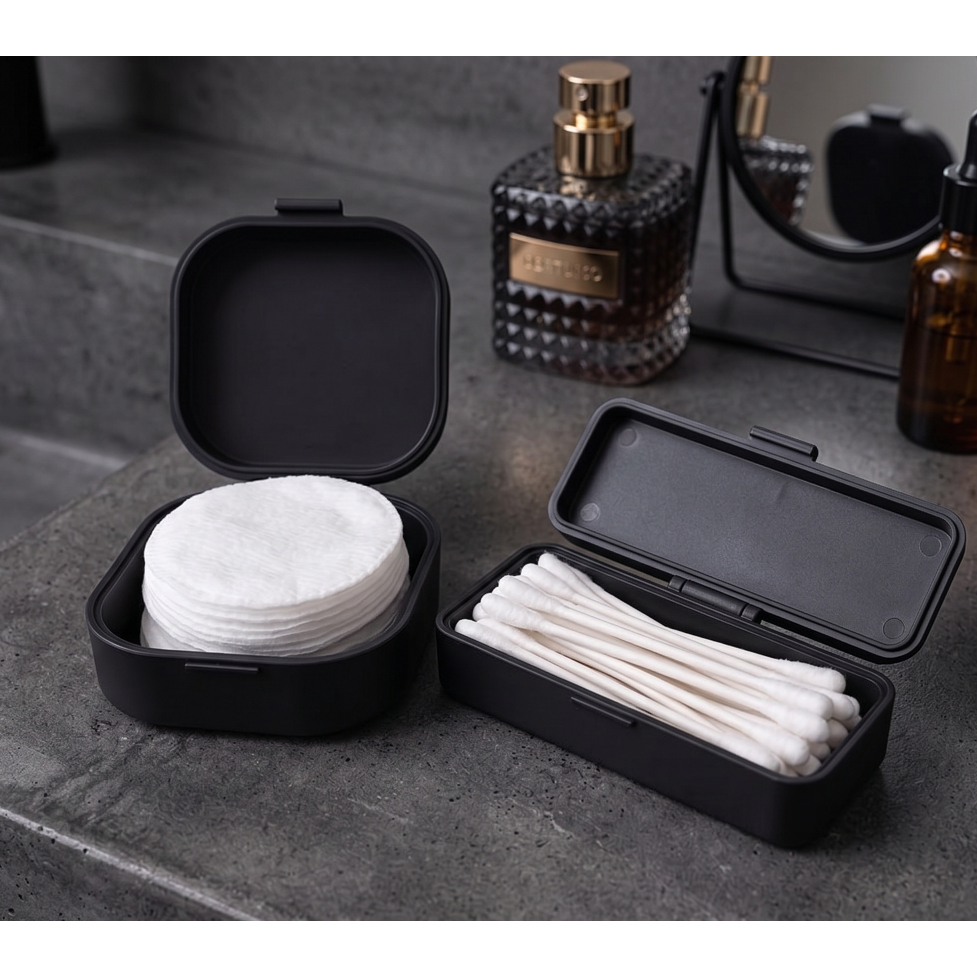 Kit 2 Estojos Porta Algodão e Cotonete - Caixa Organizadora para Viagem e Necessaire Higiene Pessoal