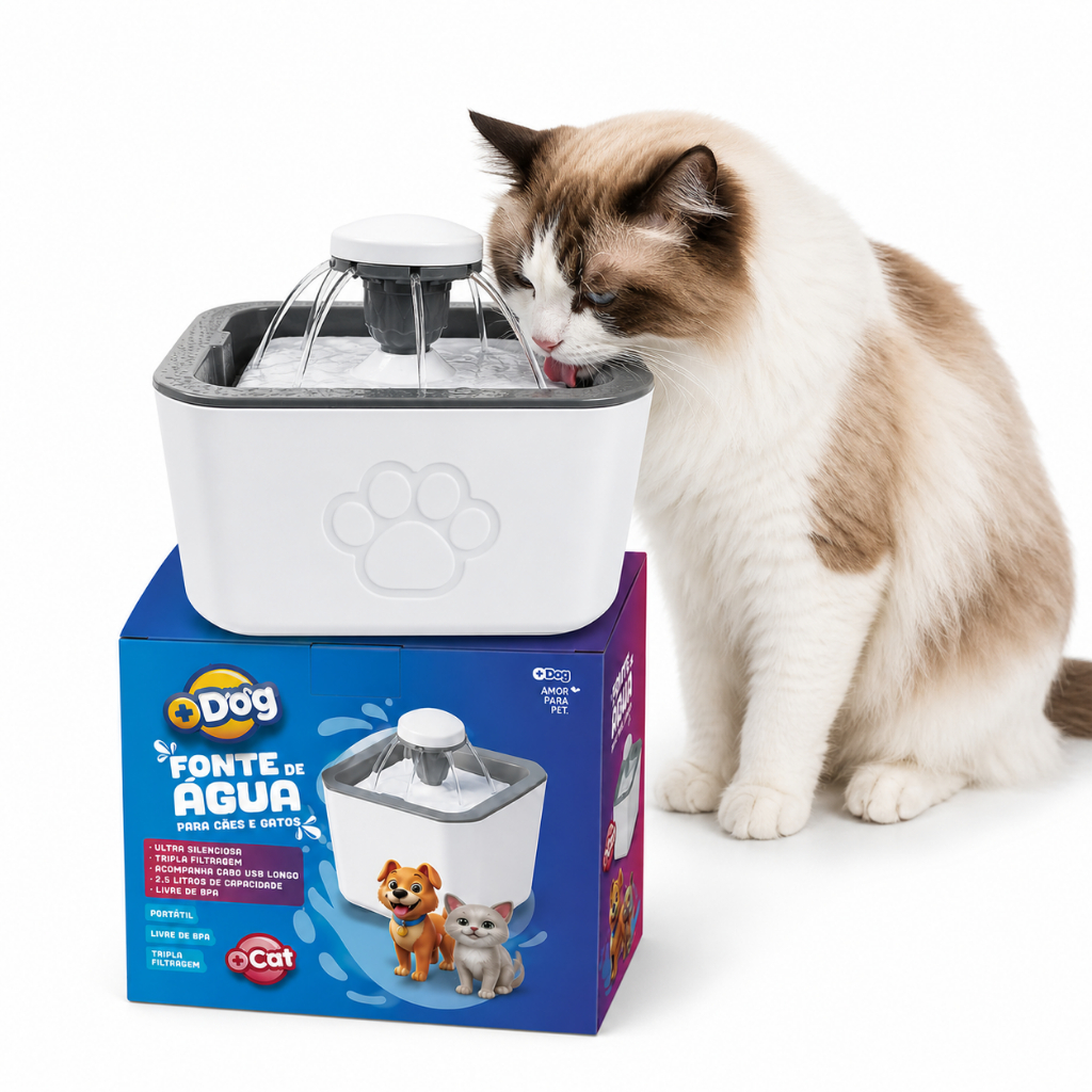 Fonte Para Gatos Waterpet Automática Bebedouro Purificador de Água 2,5L Silenciosa Bivolt