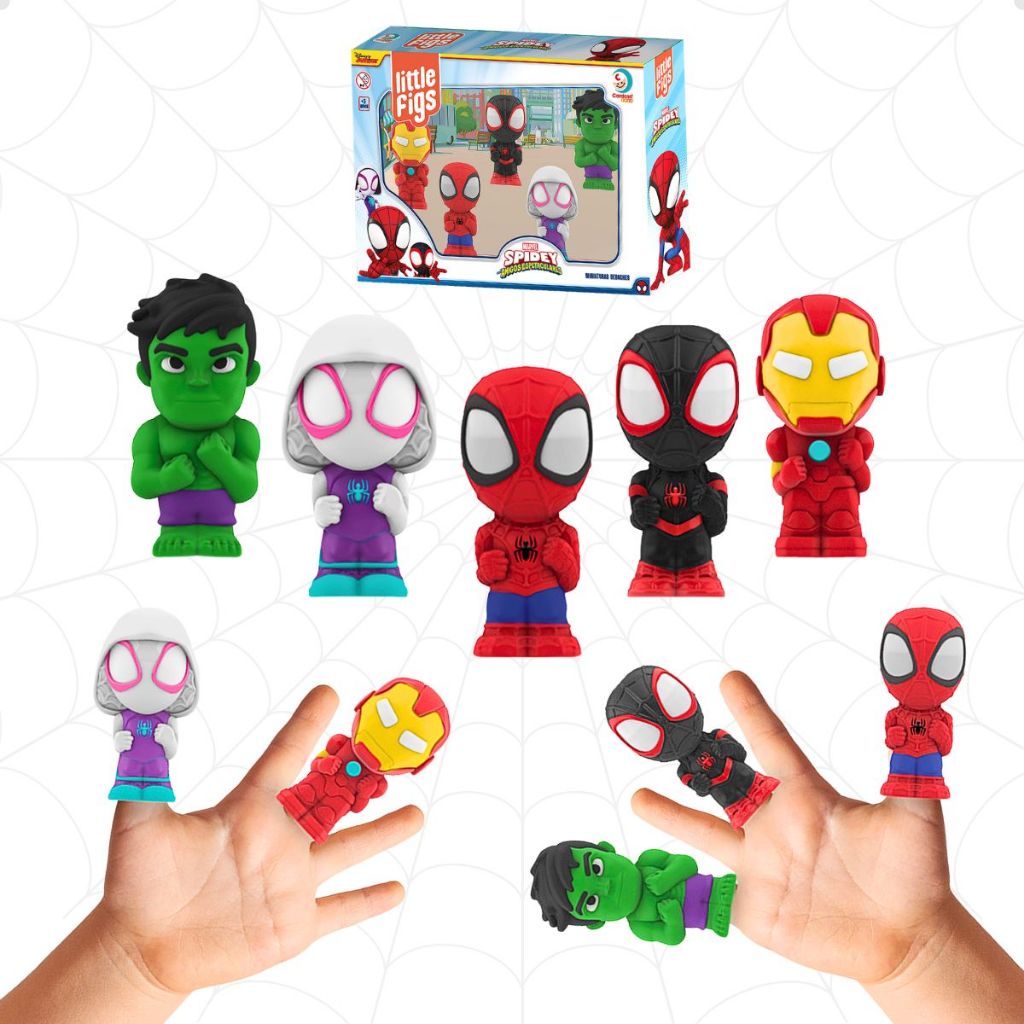 Miniatura Dedoches Homem Aranha Spidey Hulk Homem de Ferro Marvel Vinil Macio Atóxico