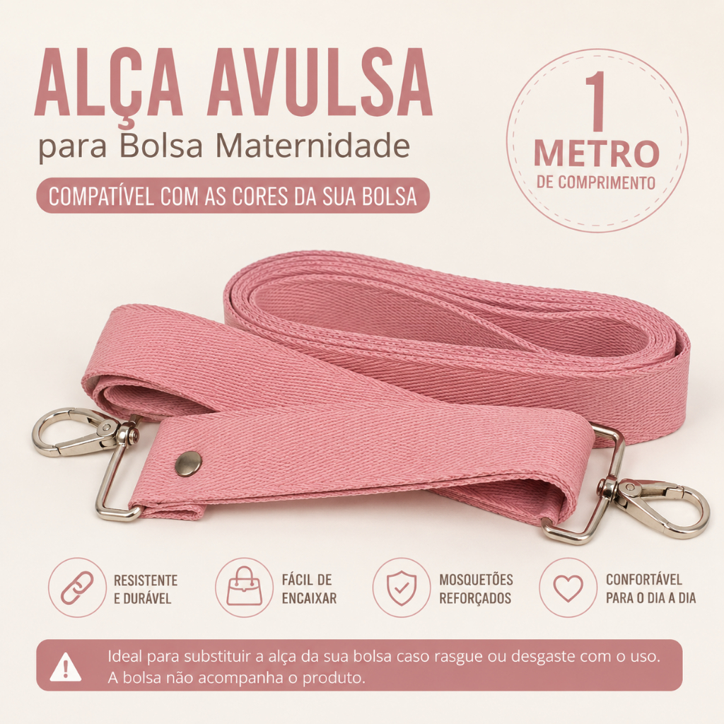 Alça Chic para Bolsa Maternidade e Mochila Bebê Regulável Resistente 1,00mt Colorida