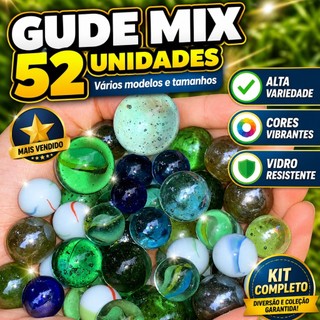 Kit 52 Gude Mix Bolinhas Vidro Importada Fubeca Birosca Peteca Diversão Clássica Infantil Coleção