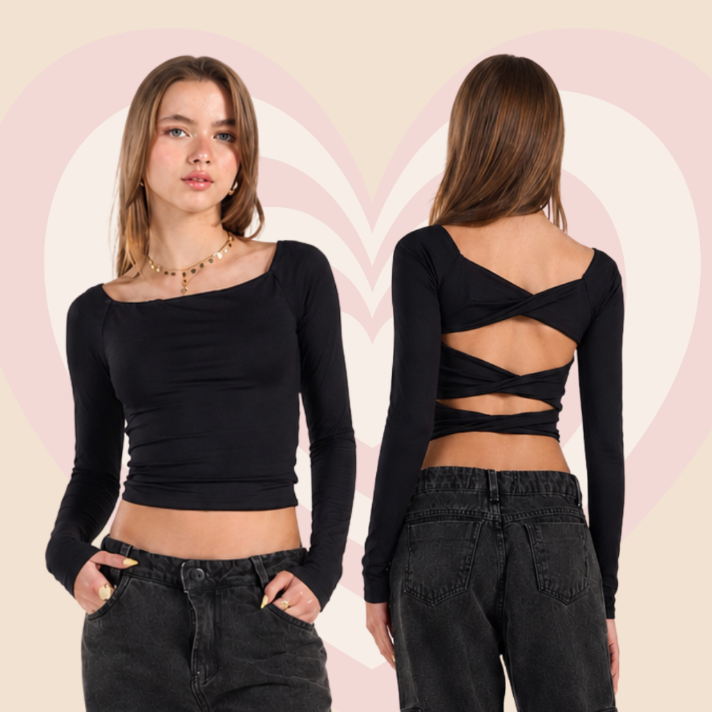 Blusa Cropped Juvenil Infantil Menina Inverno Manga Longa Cruzada Estilosa Blogueirinha 10 12 14 16
