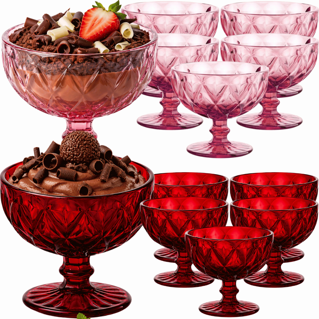 Conjunto Taças Diamond Vidro Servir Gelatina Brigadeiro Sorvete Doces Pudim Pave Cozinha Elegante