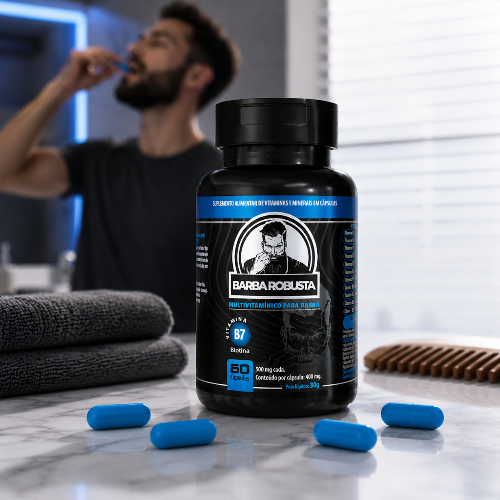 Multivitaminico para crescimento e fortalecimento de Barba Robusta Cresce Fortalece Foliculos