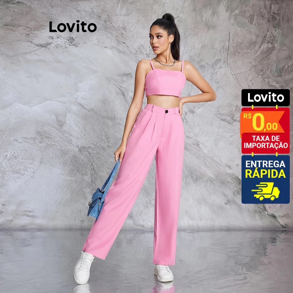 Lovito Conjunto de Calça e Top Alfaiataria Moda Feminina BRPSB2BR008