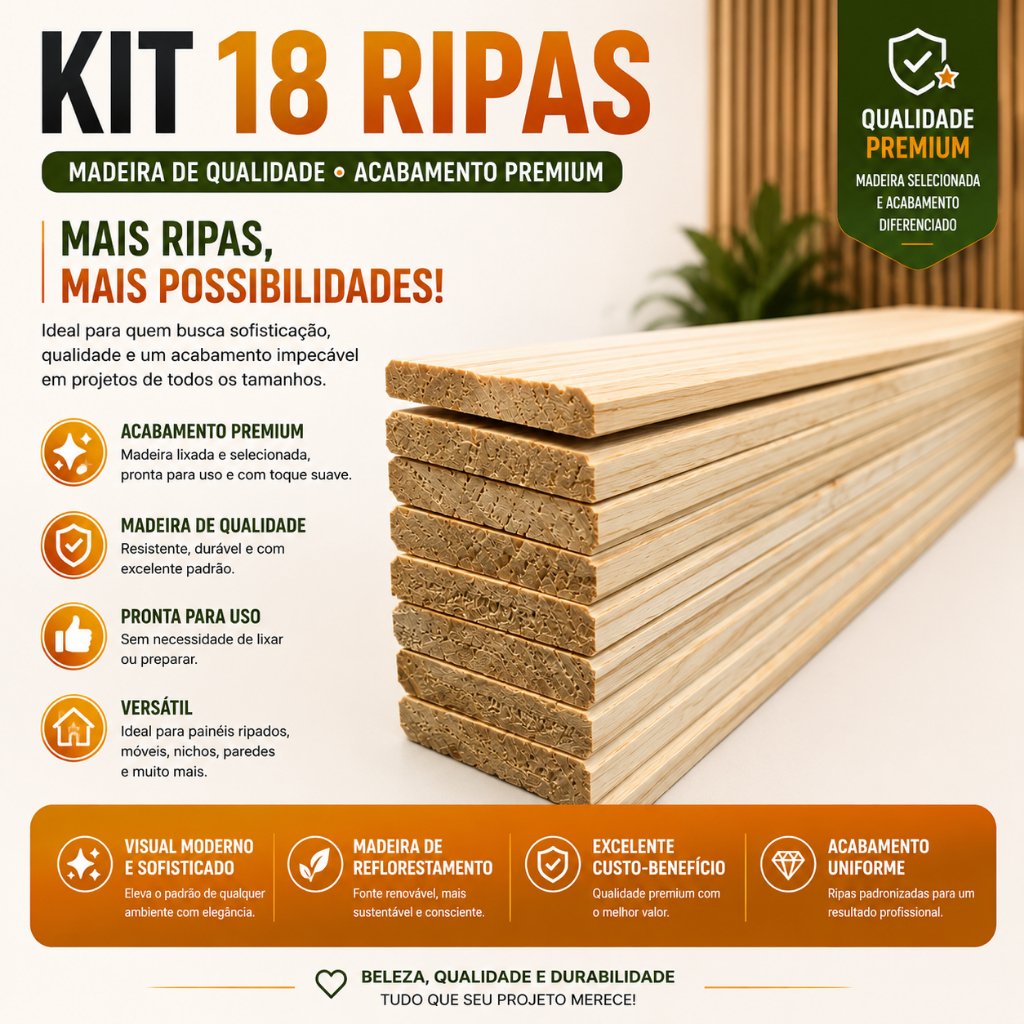 Kit 18 Ripas Premium Pinus Lateral 1x5x100cm Lateral Arredondada Artesanato Construção