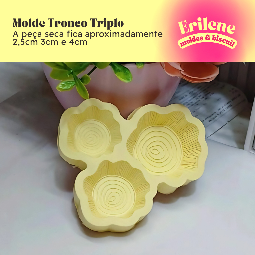 Molde de Silicone Tronco Triplo para Biscuit e Artesanatos no Geral - Erilene Moldes & Biscuit
