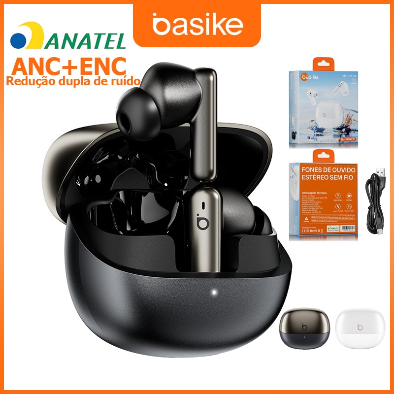 Basike TWS Bluetooth Earbuds ANC+ENC Stereo Surround Microfone Com Cancelamento De Ruído Sem Atraso