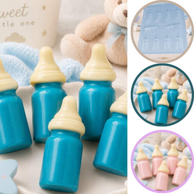 1~10 Forma Simples Bombom Mamadeira 1356(i6) em Acetato BWB Para Bombom,Doces Dia Das Crianças e Infantil (CHOCO)