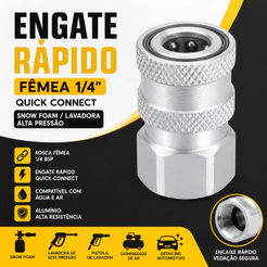 Engate Rápido Fêmea 1/4 BSP Quick Connect Snow Foam Automotivo Estetica Carro Lavadora Alta Pressão