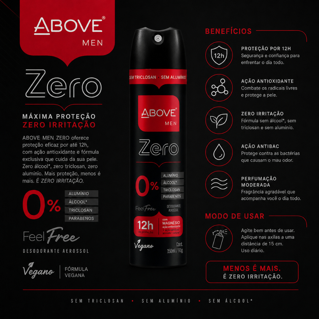 Desodorante Antitranspirante Above Men Zero Alumínio Triclosan Parabenos 150ml 12 Horas De Proteção — imagem 2 de 2