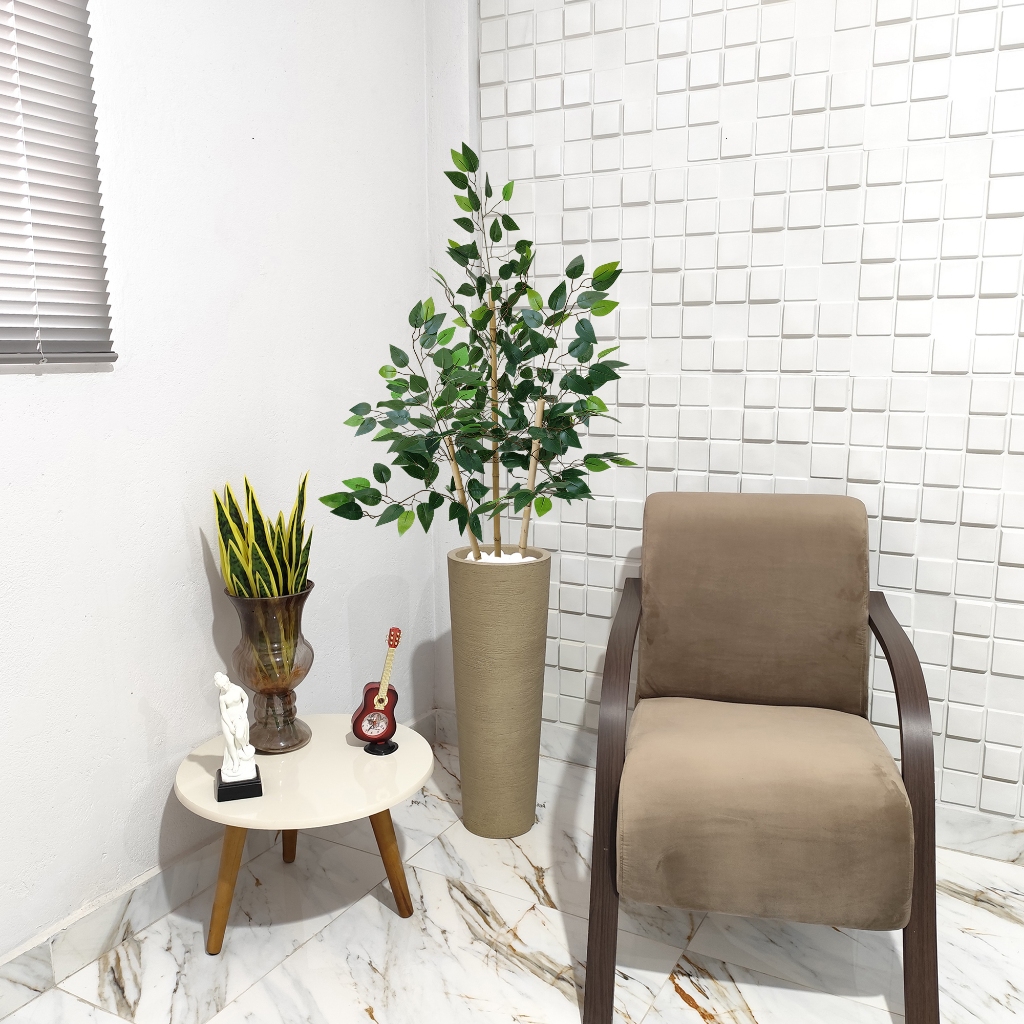 Planta Artificial Bambu Da Sorte Vaso Grafiato Mármore Pedra
